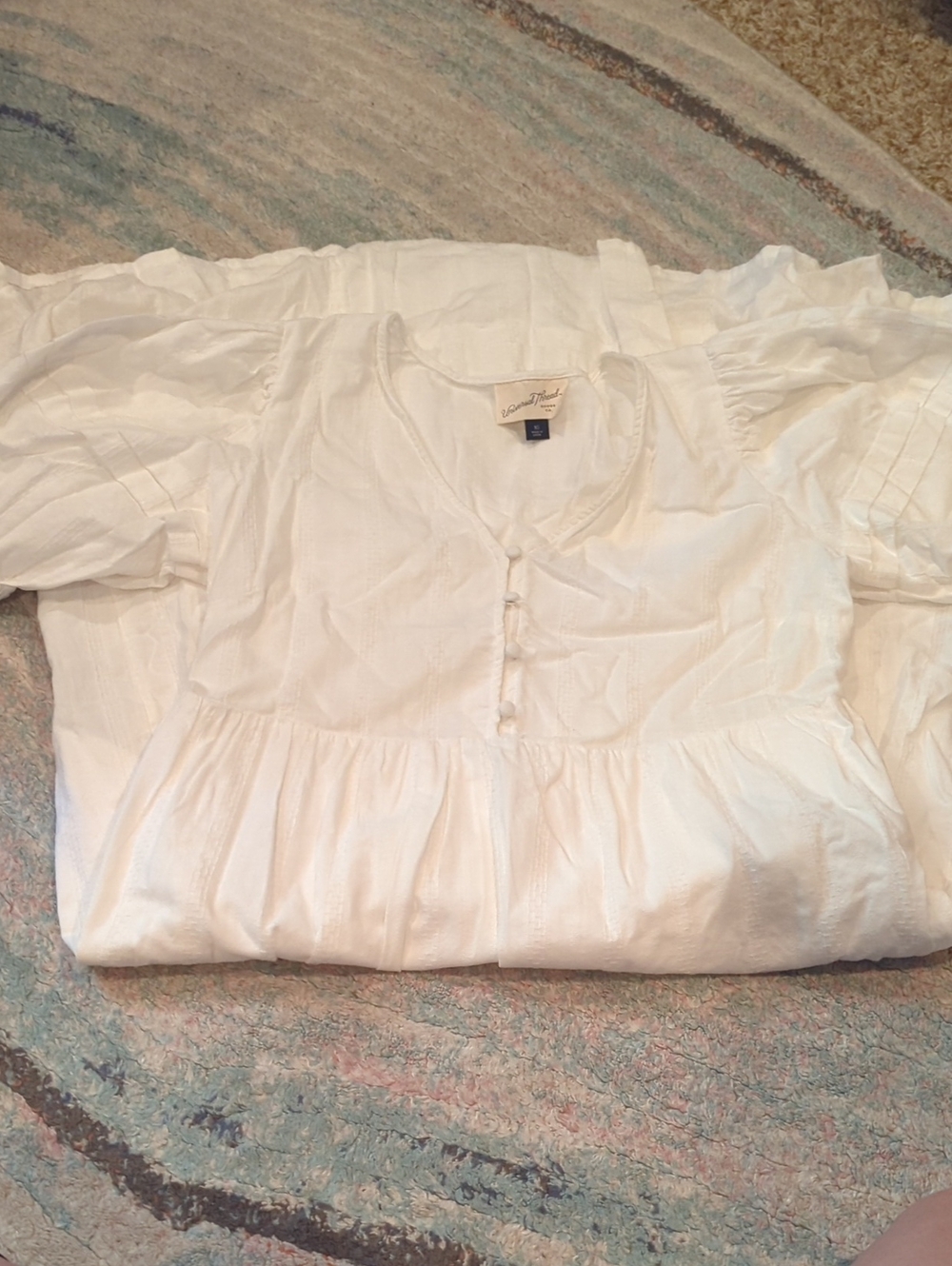 Cottagecore Grannycore White Maxi Modest Embroidered Dress Lined Pockets XS